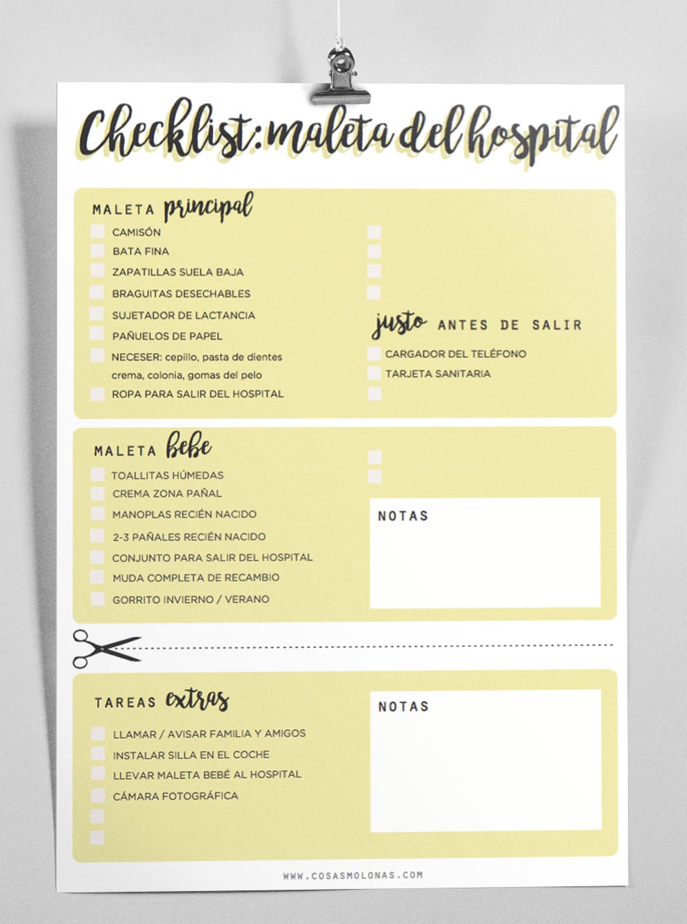 Imprimible / Checklist para la maleta de maternidad, Cosas Molonas, DIY Blog
