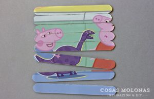 Manualidades para niños: Puzzle de sus personajes favoritos con "palitos de helado"