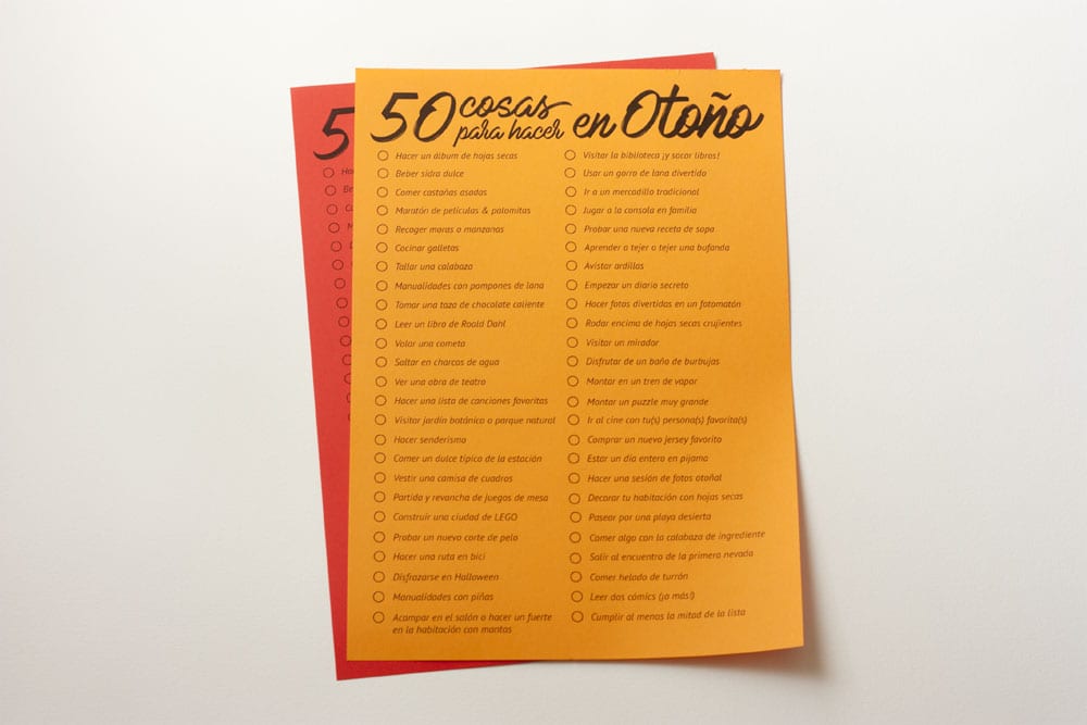 Imprimible: 50 cosas que hacer en Otoño