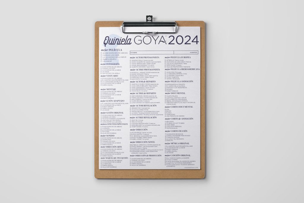 Quiniela Imprimible 38 Premios Goya 2024